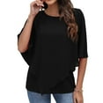 thumbnail image 4 of USSUMA T-Shirts for Women Trendy Women's Summer Casual Loose Chiffon Flowy Tops Elegant Batwing Sleeve Irregular Hem Blouses Poncho Shirts, 4 of 8