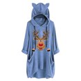 thumbnail image 1 of Top de manga larga con cuello redondo y capucha para mujer con estampado navideño y bolsillo suelto para mujer Pompotops FGAJ11184, 1 of 1