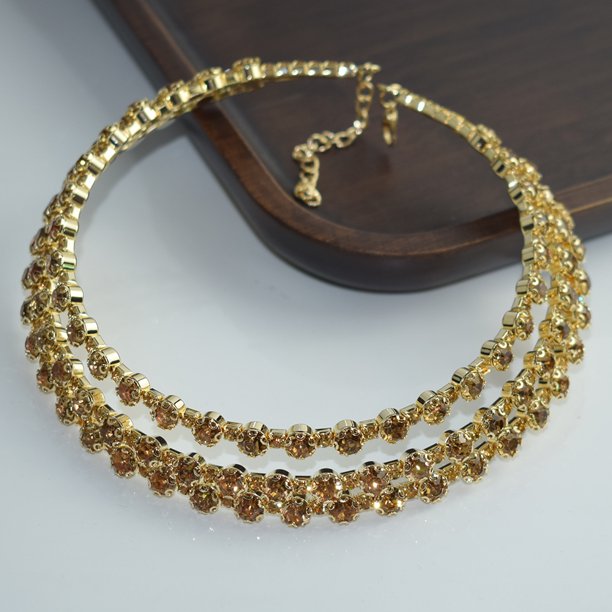 Collar de diamantes de imitación de múltiples capas de moda, collar de cristal de 3 filas, collar de cuello de tarjeta, collar de alambre multicolor, joyería nupcial