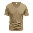 thumbnail image 2 of Rhuody mens t shirts Short Sleeve Tee Solid Color V Neck Tee Spring And Summer Lightweight Top Handsome Clothes Khaki L, 2 of 8