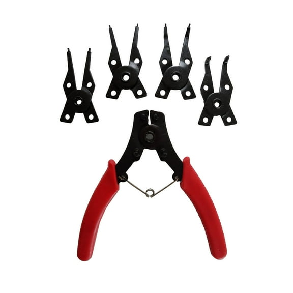 PLIER KING 4 Piece Snap Ring Pliers Set | Interchangeable Heads | 6.5" (16.5 cm) Length | Ergonomic Textured Grip | Multi-Angle Jaws for Versatile Use