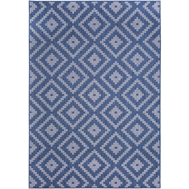 Trellis Diamond Moroccan Rug - 7 ft. 10 in. x 10 ft., Midnight Blue, UV Protected Floor Rug w/ Waterproof Surface for Garden, Patio