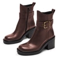 thumbnail image 4 of YDN Women's Square Close Toe Ankle Boots Side Zippers Buckle Strap Chunky Mid Heels Combat Boots Daily Dress Shoes Size 10 Brown, 4 of 4