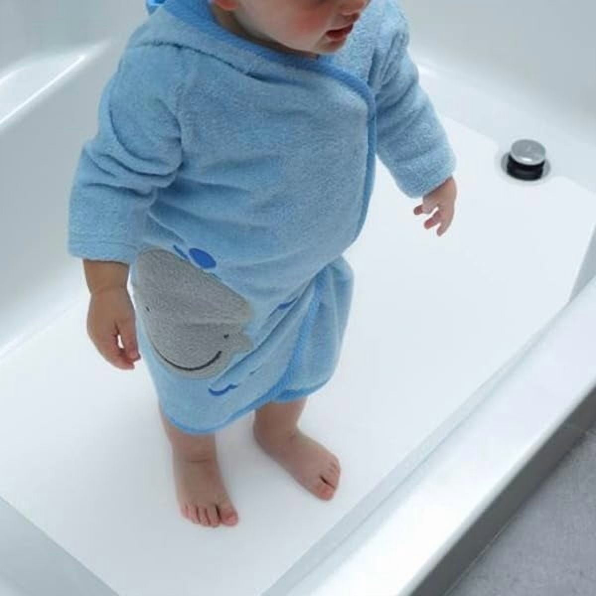 16" X 40" White Adhesive Vinyl Anti Slip Non Skid Safety Bath Mat with Drain Cut Out