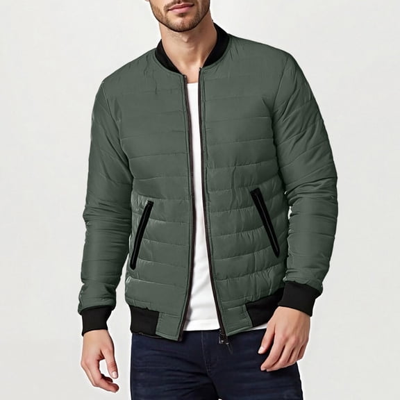 Men's Solid Color Stand-up Collar Cotton Jacket/Baseball Jacket Army Green L