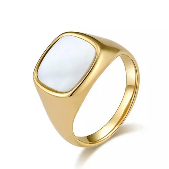 15mm Square White Shell Band Stainless Steel Men Women Ring Gold /Silver Sz 6-12