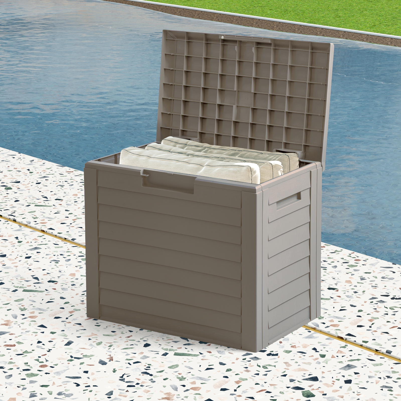 IRIS, 35 Gallon Outdoor Deck Delivery Storage Box, Waterproof Resin Durable Stylish Design, Gray