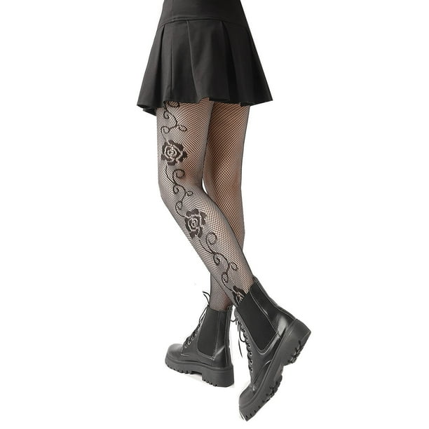 Medias de rejilla con estampado floral para mujer: talla única, material de nailon, ajuste flexible, adecuadas para cinturas de 56-96 cm, estilo lencero.
