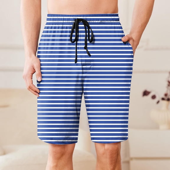 Men's Swim Trunks Athletic Hawaii Bathing Quick Dry Striped Print Drawstring Elastic Waist Beach Shorts with Pockets Blue XL