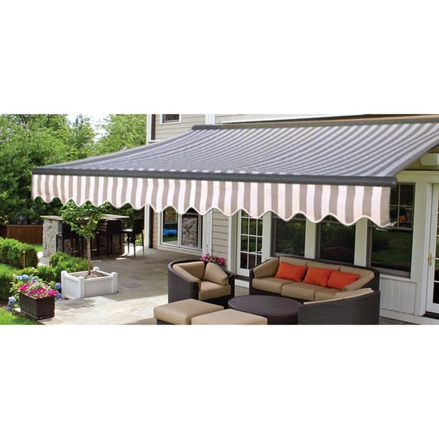 ALEKO Parasol Demi-Cassette Rétractable Terrasse Auvent 10x8 ft Gris/blanc Couleur