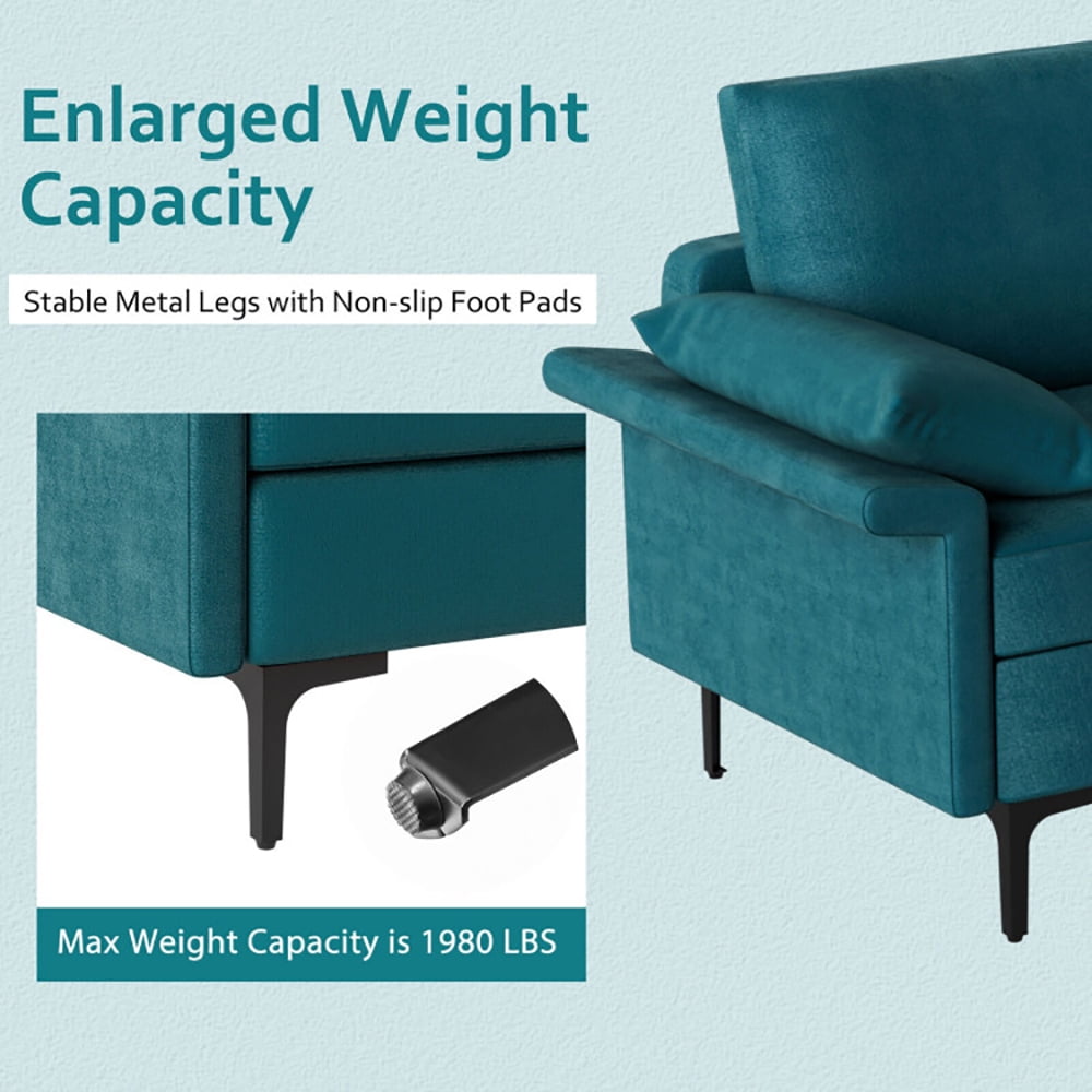 Finihen Sectional Sofa Couch, 3-Seat Sofa, Large 3-Seat Sofa Sectional with Metal Legs for 3-4 people, for Living Room, Bedroom, Peacock Blue Finihen Sectional Sofa Couch, 3-Seat Sofa, Large 3-Seat Sofa Sectional with Metal Legs for 3-4 people, for Living Room, Bedroom, Peacock Blue