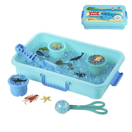 Water Beads Play Set - Sensory Toys for Kids with 16 oz of Water Beads  Sea Animals  Water Beads Tools - 20 Pieces Ocean Toy Figures with Container Storage for 3  4  5 Year Old Toddlers