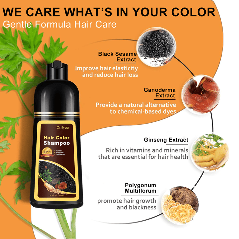 Hair Dye Shampoo 3 in 1, Long-Lasting Hair Color Shampoo with