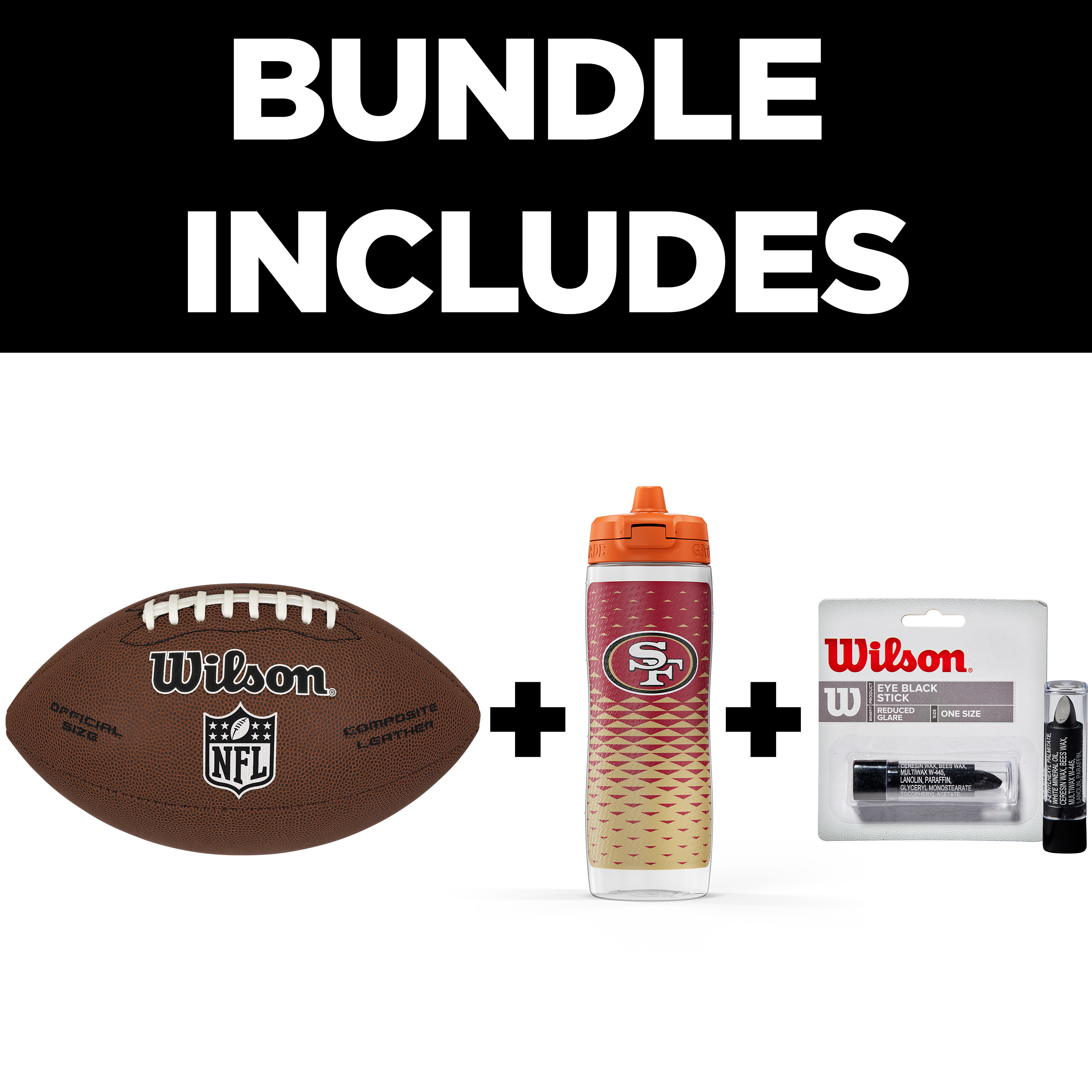 Wilson x Gatorade San Francisco 49ers NFL Fan Kit - Includes Wilson NFL Limited Junior Football and Gatorade Gx San Francisco 49ers Team Squeeze Water Bottle 30 Oz