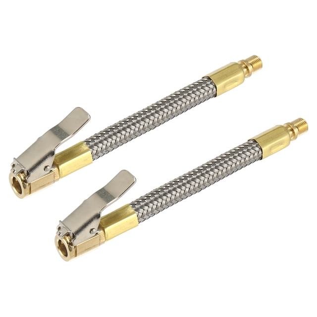 Unique Bargains 2pcs Stainless Steel 10cm Air Chuck Inflator Compressor Pump Extension Hose for Car Motorbike Quick Connect