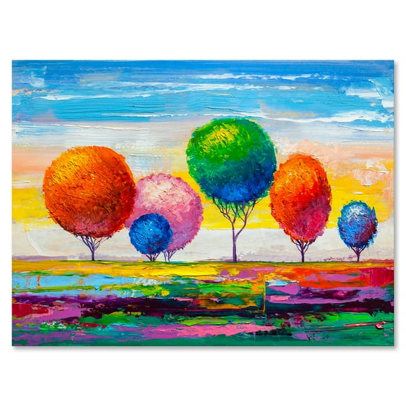 Designart ' Ornamental Colourful Trees VI ' Modern Canvas Wall Art Print