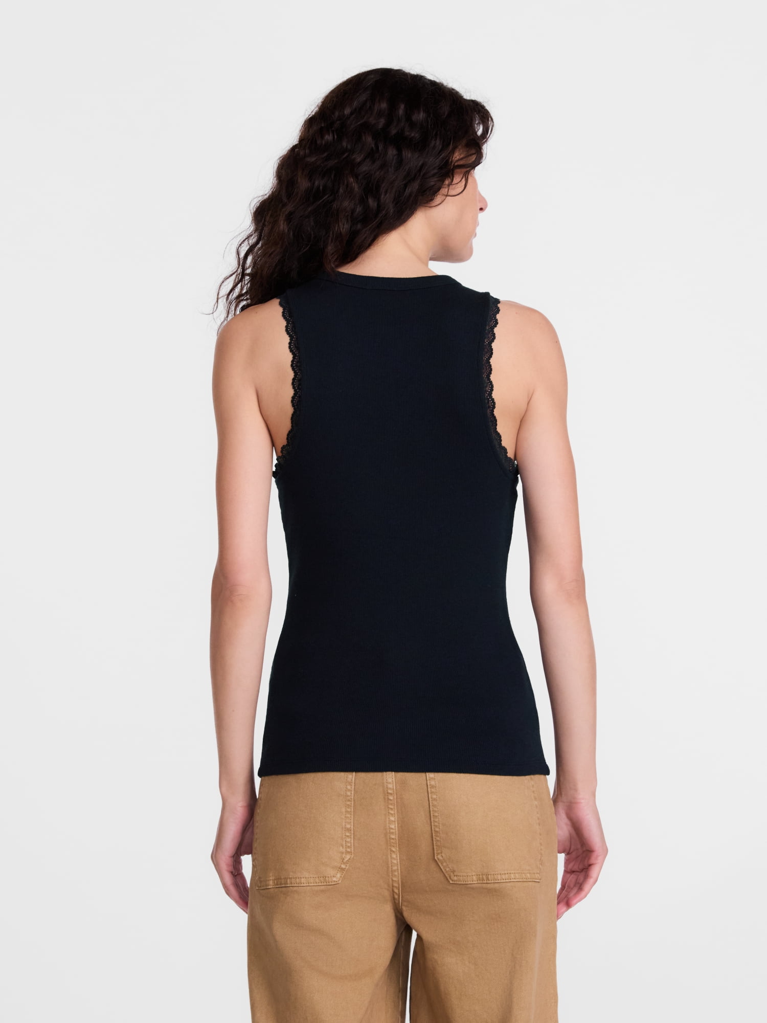 Scenario Women's Ribbed Tank Top with Lace Trim, Sizes XS-XXXL