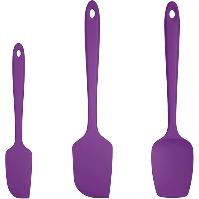 U-Taste 600°F High Heat Resistant Silicone Spatula Set of 3, BPA-Free Food Grade Kitchen Cooking Baking Mixing One Piece Seamless Flexible Rubber Scraper for Nonstick Cookware (Purple)