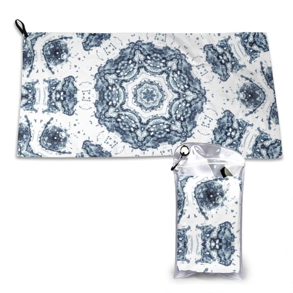 YFYANG Adult Microfiber Portable Travel Towel, Watercolor Snowflake Pattern Quick Dry Towel with Hiking Buckle PVC Pouch, 16" x 31.5"