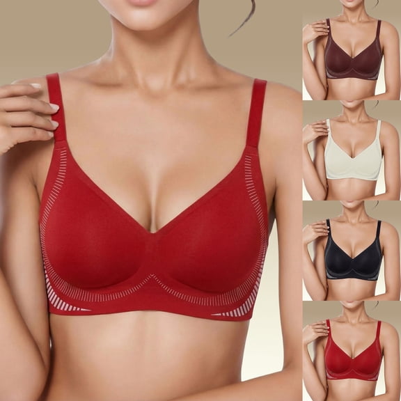 Letdown Bras for Women No Underwire Wireless Tshirt Bra Push Up Seamless Bralettes with Support Full Coverage Bars (#02-Red,XL)