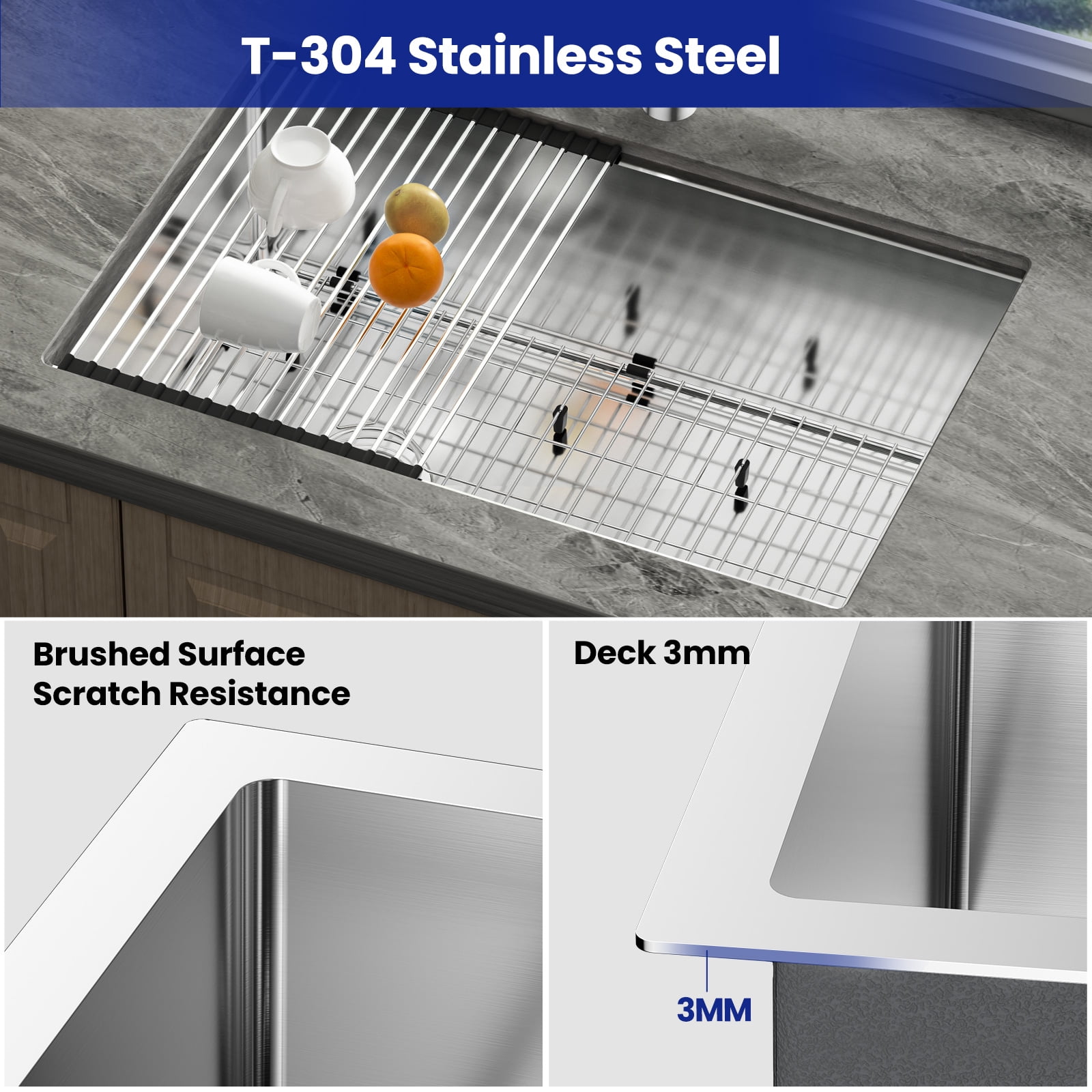 JOMOO 30" Undermount & Drop-In Kitchen Sink, Stainless Steel Single Bowl Kitchen Sink with Grid, Dish Drying Rack, Drain Assembly
