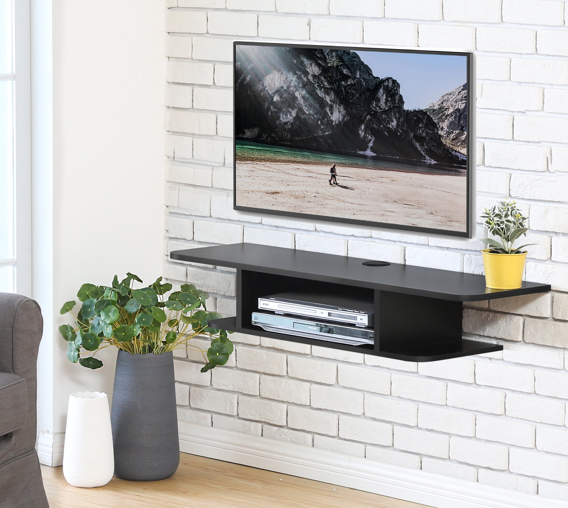 Fitueyes Wall Mounted Media Console Floating Tv Stand Component Shelf Black Dswb Walmart Com Walmart Com