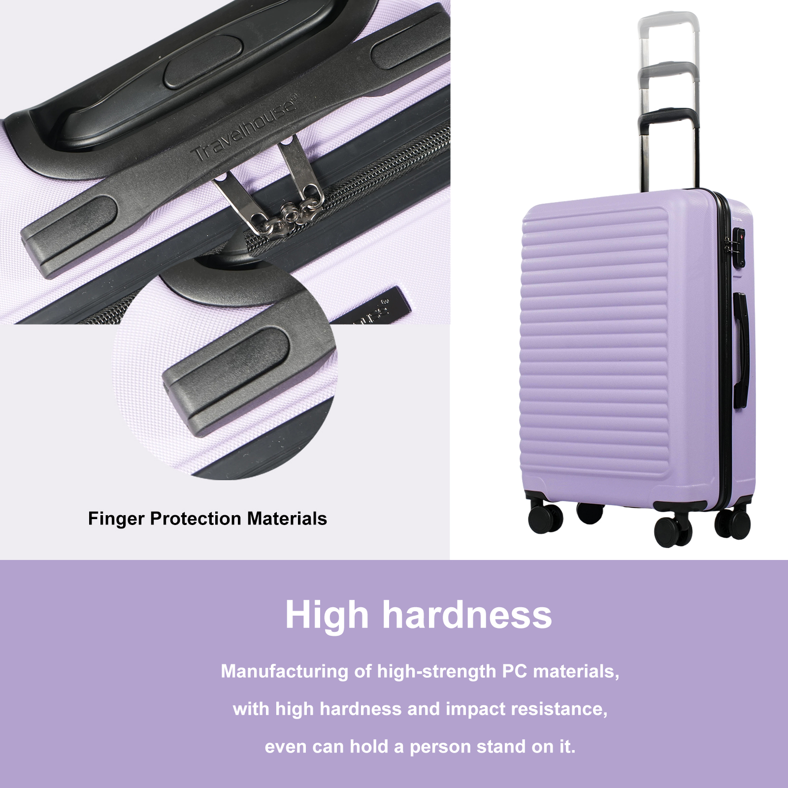 Travelhouse 3-Piece Hardside Luggage Set with TSA Lock Spinner Wheels, Light Purple photo 4