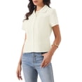 thumbnail image 4 of INSPIRE CHIC Button Down Shirt for Women's Short Sleeve Collared Neck Dressy Casual Work Tops XL Beige, 4 of 5