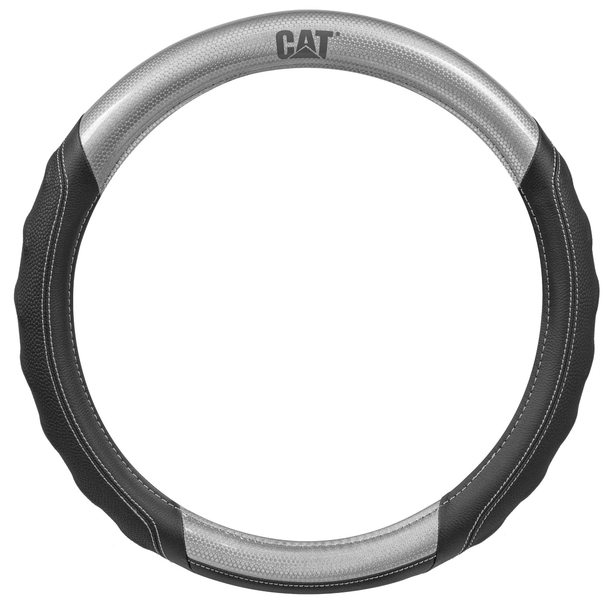 Caterpillar Two Tone Carbon Fiber Grip Steering Wheel Cover Strong, Durable and Comfortable Universal Size 14.5-15.5 Inch (Gray/Black)