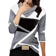 thumbnail image 1 of WEAIXIMIUNG T-Shirts Graphiques Femmes Chats Ou Chiens Femmes Mode Décontractée Col Rond Géométrique à Blocs de Couleur Imprimé Rétréci Col en V Manches Longues T-Shirt à Manches Longues, 1 of 5
