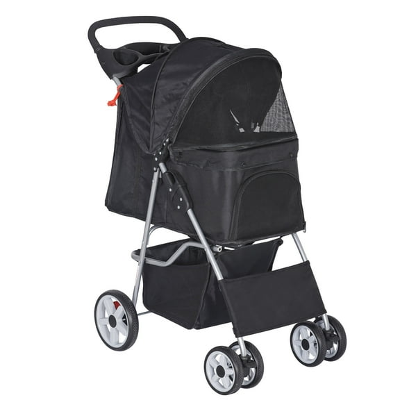 SgoodS 4 Wheels Pet Stroller For Cat Dog and Foldable Carrier Strolling Cart, Black
