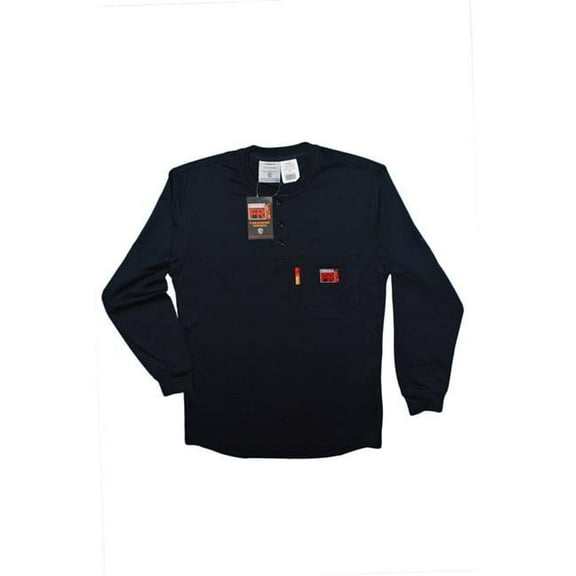 FR-Treated Henley Welding Welders Long Sleeve Work Shirt, Navy - 4XL