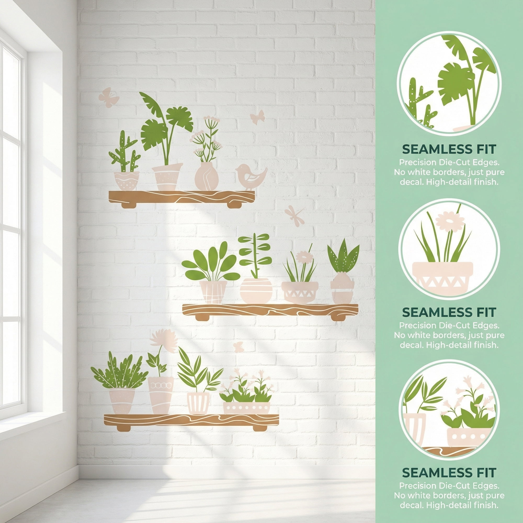 Unique Bargains 64 PCS Self-Adhesive Window Sticker Plant Pattern Green 23.6 x 17.7 Inch