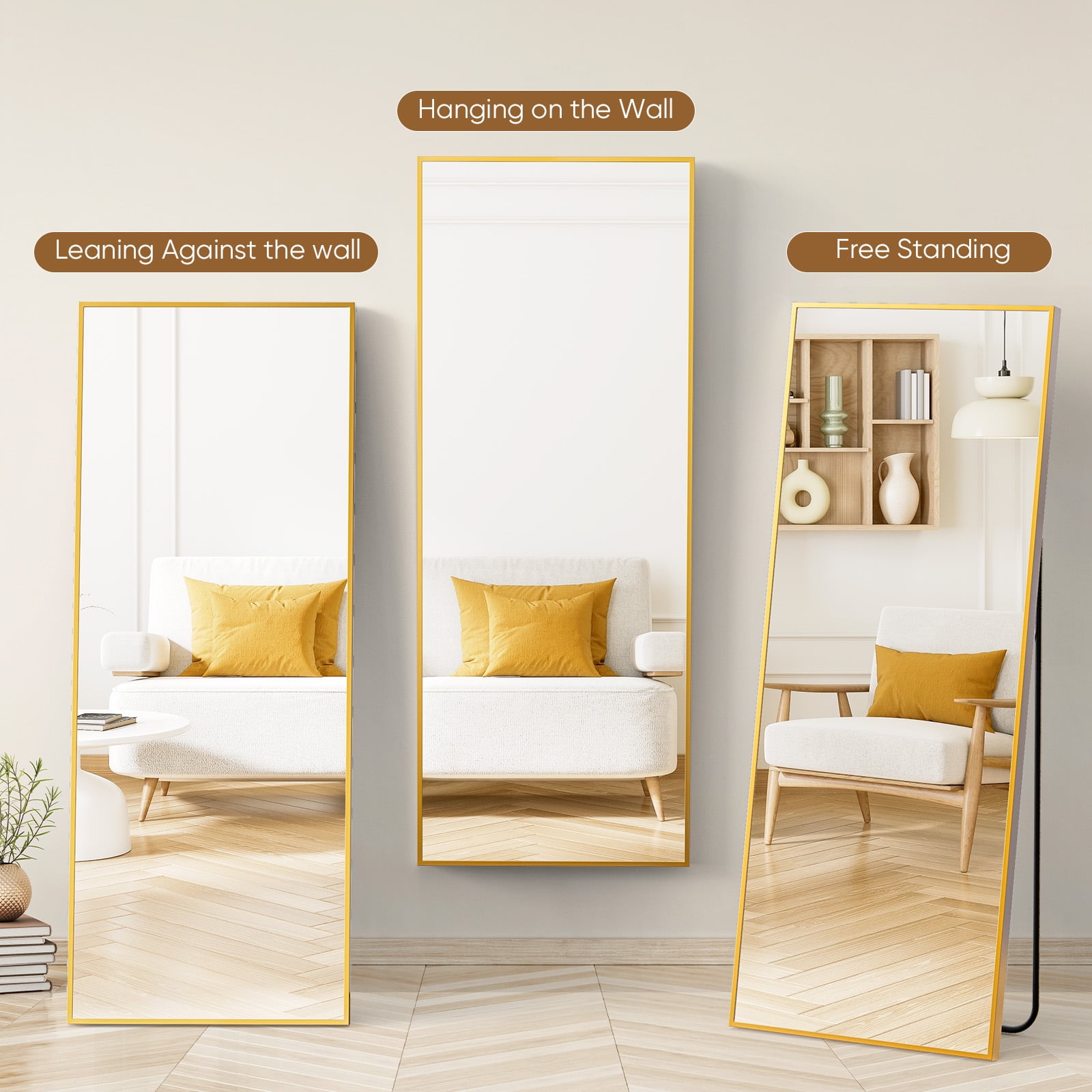 CONCETTA 71"x26" High-Quality Full Length Mirror, Aluminum Alloy Frame Ensures Stability, Standing Design for Bedroom, Gold