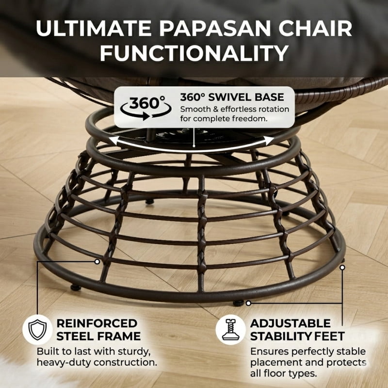 Howcool Indoor/Patio Swivel Chair with Polyester Cushion, Round Seat Accent Armless Steel Egg Chair