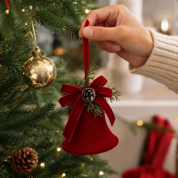 Christmas Tree Ornaments, Christmas Hangings,Christmas Flocked Jingle Pendant Soft Velvety Hanging Ornament with Sturdy Loop for Christmas Tree Wreath Garland Gift Package Decor(Red)