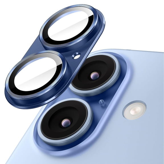 TECH CIRCLE for iPhone 17 Camera Lens Protector, Luxury Tempered Glass Aluminum Metal Ring Camera Cover, 9H Hardness,Case Friendly,Blue
