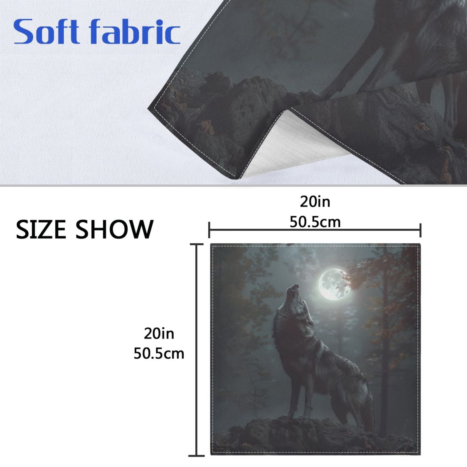 JSTEL Wild Wolf Howling Moon Forest Cloth Napkins Set of 6, 20x20 Inch Washable and Reusable Napkin for Decoupage Dinner Party Everyday Use