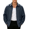 thumbnail image 6 of Mens Loose Fit Denim Shirt Jacket, Lapel Collar Stitched Pocket Button Down Long Sleeve Casual Overshirt Shacket for Spring Fall Streetwear Size 4XL Blue, 6 of 9
