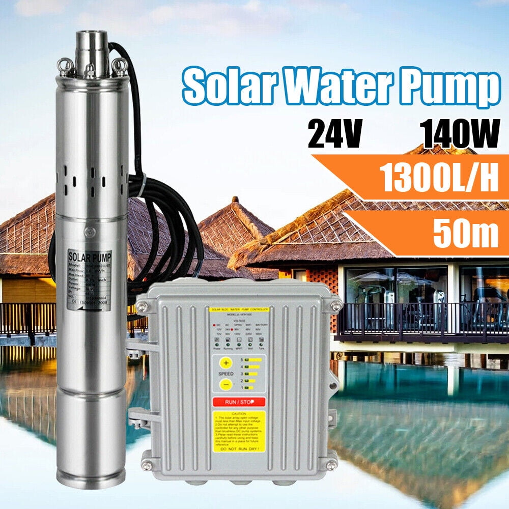 Miumaeov Stainless Steel Submersible Solar Water Well Pump Kit with MPPT Controller 24V 140W