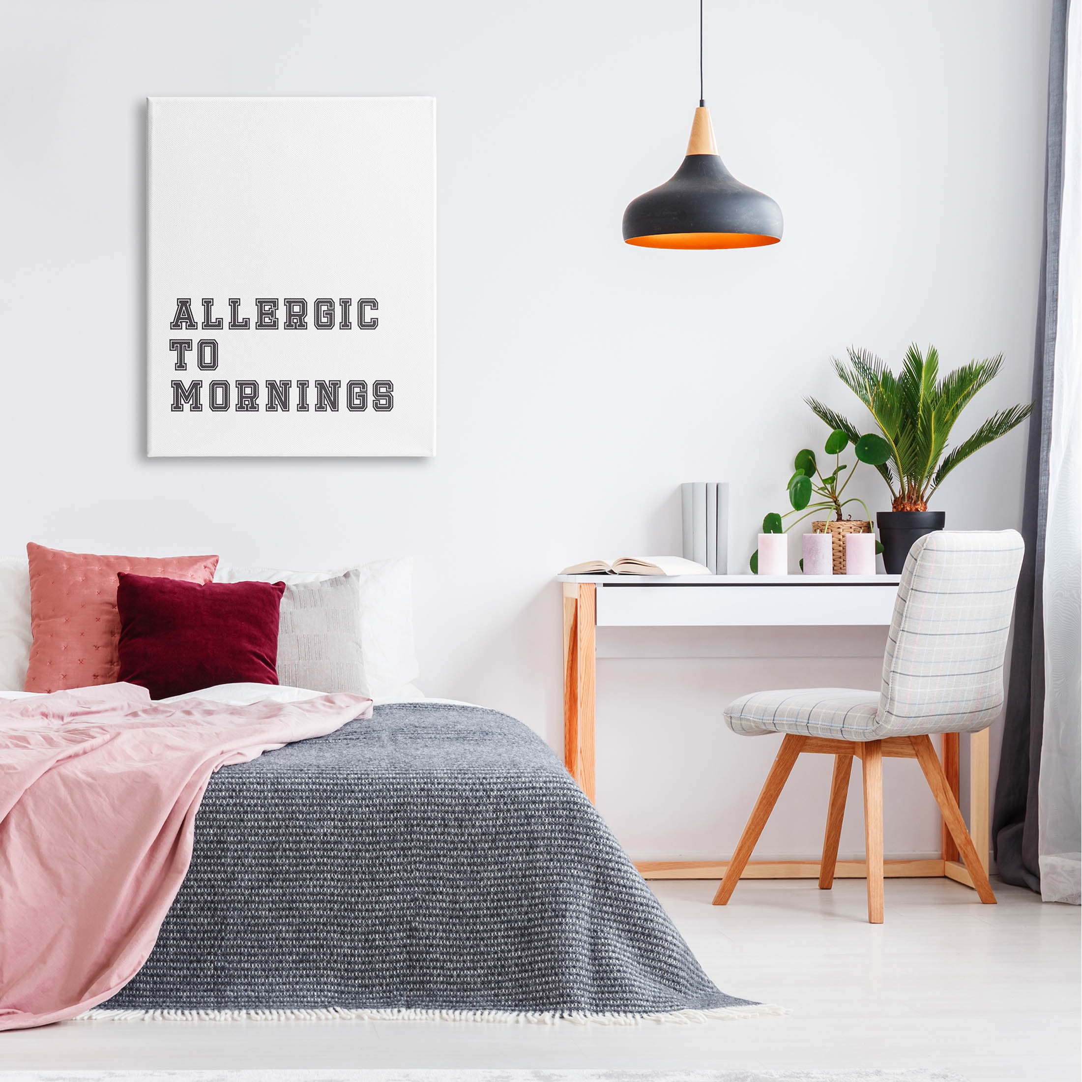 Stupell Industries Allergic To Mornings Funny Phrase Graphic Art Gallery Wrapped Canvas Print Wall Art, Design by Leah Straatsma