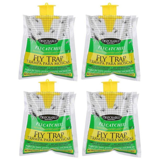Fysho Fly Trap Bag 4 Pack Disposable Fly Catcher with Bait, NoToxic