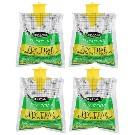 Used Lobster Traps Fysho Fly Trap Bag 4 Pack Disposable Fly Catcher with Bait, No-Toxic Outdoor Hanging Bait Bag Perfect for Lawn, Garden, Camping and Farm Use ()