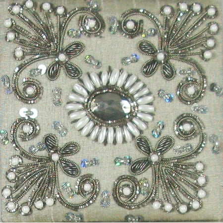 Set of 2 Hand Crafted Silver Bead Encrusted Silk Jewelry Padded Keepsake Boxes 4