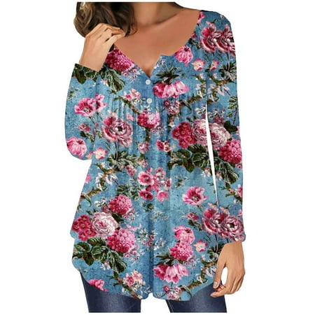 

Bospose Women O-Neck Shirt Long Sleeve Crop Top Corset Top Pink Top Women S Casual Open Button Loose Flower Print Blouse Tops Pullover Floral Top Long Top S