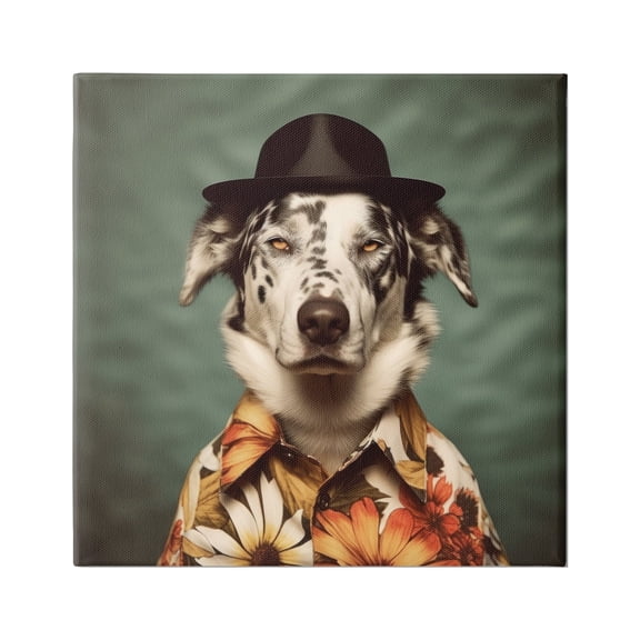 Stupell Industries Dog in Floral Shirt Animals & Insects Painting Gallery Wrapped Canvas Art Print Wall Art, 17 x 17