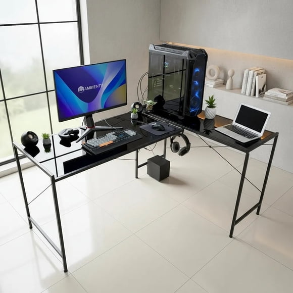 Escritorio Gamer Modelo Lb 160x118 Cm Forma L Grande Moderno Color Negro / Gris Oscuro