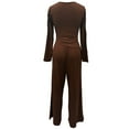 thumbnail image 4 of Women's 2 Piece Matching Leisure Set pant suits for women Long Sleeve Side Ruching Top Wide Leg Drawstring Pants Set with Pockets (Coffee,L), 4 of 5