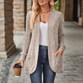 thumbnail image 2 of GPOECD Women Fall Solid Color Open Front Cardigan Lightweight Long Sleeve Pure Color Slim Fit Cardigan Outerwear with Pockets D-Khaki,S, 2 of 9