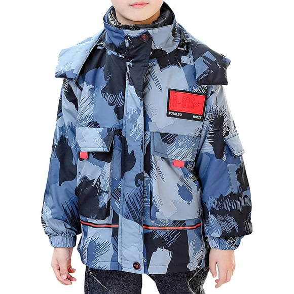 Boys Wind-Waterproof 3 in 1 Thicken Camouflage Jacket - Kids Outdoor Hooded Coat, Children Detachable Inner Jacket